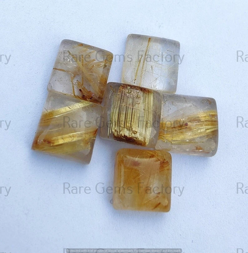 Cabujón de cuarzo rutilado dorado natural forma cuadrada, piedras preciosas sueltas 5 mm-15 mm Foto 2 de 4