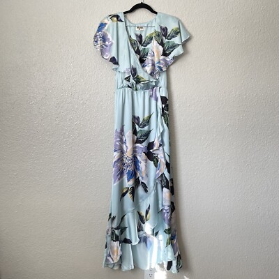 Show Me Your Mumu Sz Small Mint To Be Jess Ruffle Midi Dress Blue Floral Popover