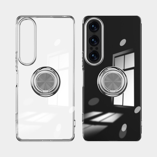 For Sony Xperia 1 VII, Fashion Magnetic Plating Clear Holder Soft TPU Cover Case - 第 18/19 張圖片