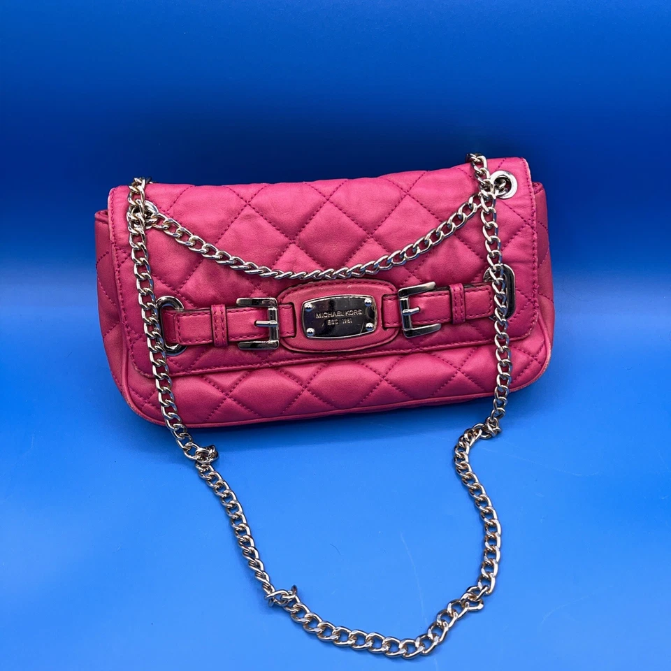 Michael Kors Hamilton Quilt Small Leather Shoulder Flap Bag Fuchsia  - Image 2 of 4