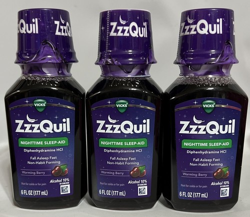 ZzzQuil Nighttime Sleep Aid Liquid 3 Pack/6 oz Diphenhydramine HCI Warming Berry
