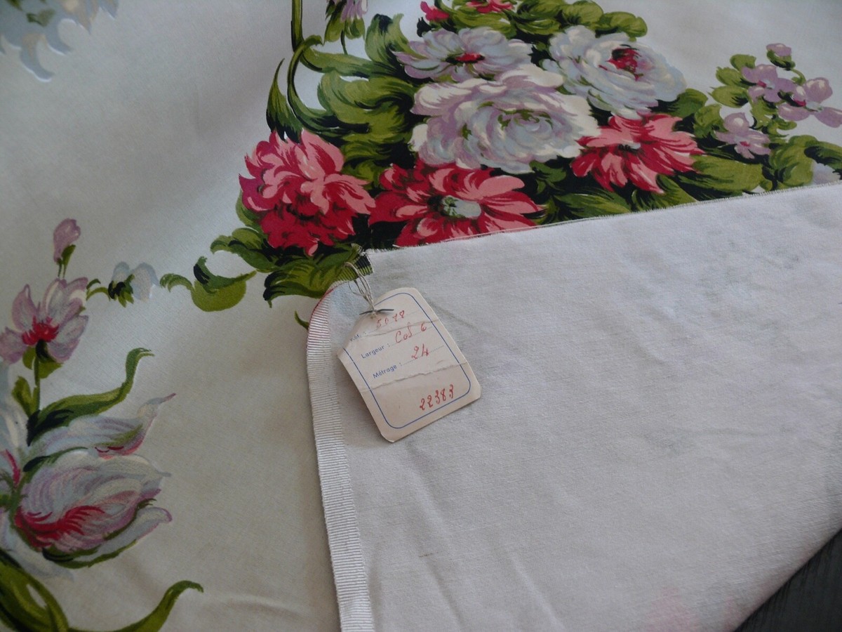 Tissu Chintz Aubergine à Fleurs - 86 X 396 Cm, Neuf, Idéal Couture Déco