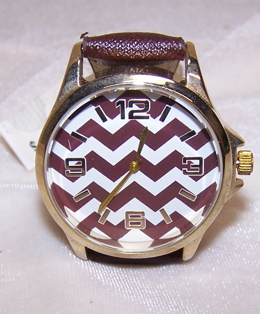 Ethel Myrtle Women s Watch Brown Zig Zag Face Brown Faux Leather