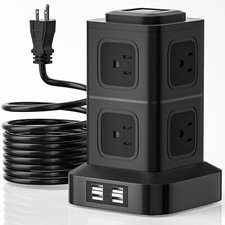 Power Strip Tower Surge Protector 10FT Extension Cord with 8 AC Outlets 4 USB Po