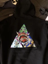 HUF Black BOOM Double Sided Logo Hoodie Mens Size Large