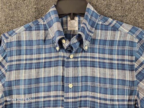 Brooks Brothers Regent Fit Shirt Mens S Blue/Wh Plaid Irish Linen Button Down - Picture 2 of 11
