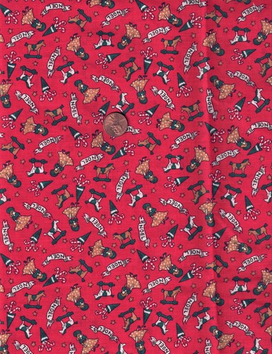 TESSUTO NATALIZIO VINTAGE cotone "Noel" giocattoli equitazione cavallo bambola canne caramelle 44" BTY - Foto 2 di 2