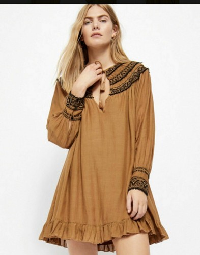 Long Sleeve Neutral Keyhole Mini Dress 