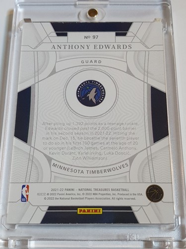 2021 Panini National Treasures Anthony Edwards #97 RED /75 Foil Edition - Rare - Picture 3 of 3