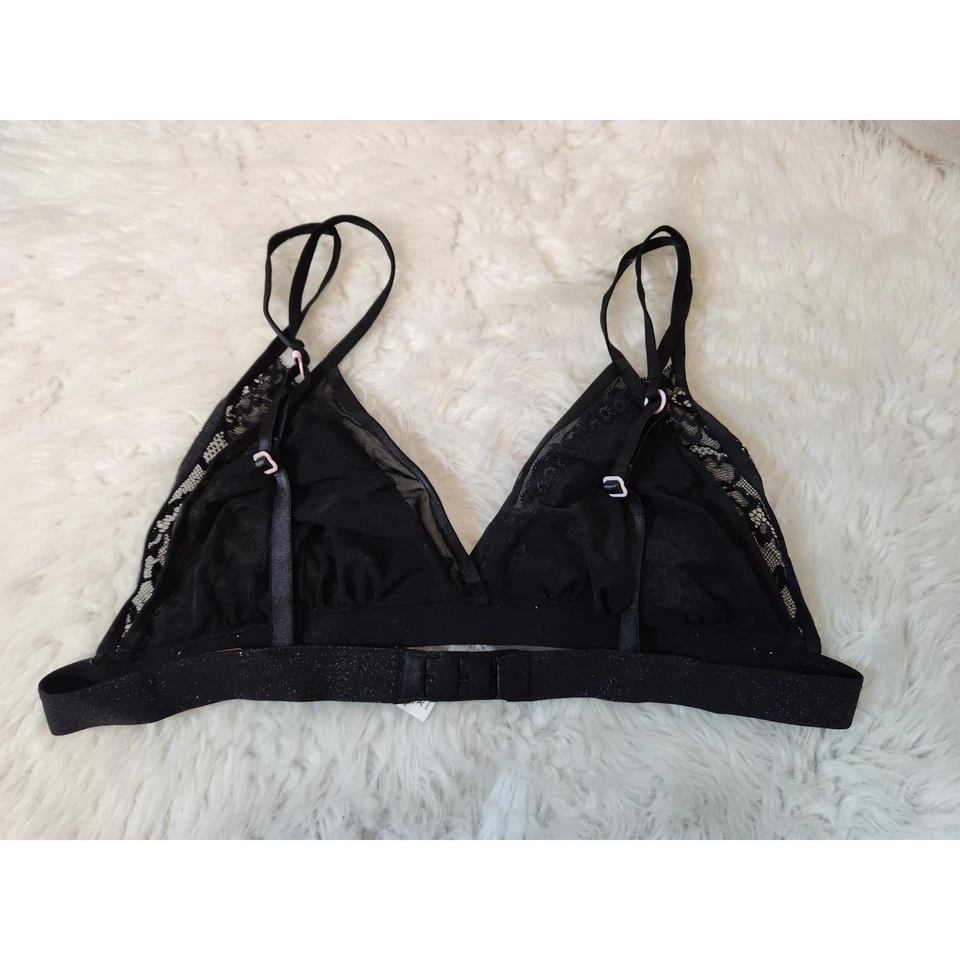 Bralette de encaje negro Fleur't with Me, talla XL elegante cómodo con una banda brillante Foto 2 de 3