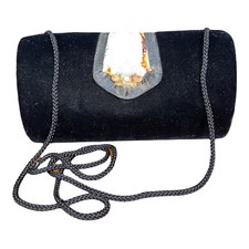 Vintage Carolyne Barton Velvet Clutch Evening Shoulder Bag Crossbody Black ECU