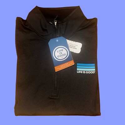 Life Is Good Active Mid Weight Pullover Zip Moisture Wicking UPF 50+ Black Mediu