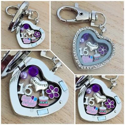 HELLO*LONDON Birthday Gift Floating Heart Memory Locket Keyring Mun friend Nan 30th 40th 50th