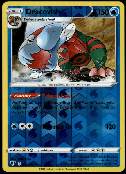 Pokemon - Dracovish 053/189  - Reverse Holo Rare - Darkness Ablaze -  NM/M