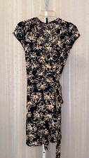 LAPIS brand Black and Ivory Floral Print Wrap Dress Size S Short Sleeve