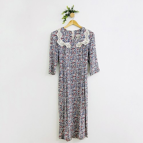 Atina By Karon Crosby Vintage Cottagecore Lace Collar Floral Prairie Dress Sz 12 - Picture 2 of 11