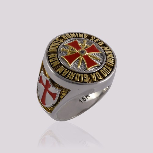 Knight Templar Masonic Ring 18k Gold Pld Red Cross Silver Handcrafted UNIQABLE - Picture 11 of 12
