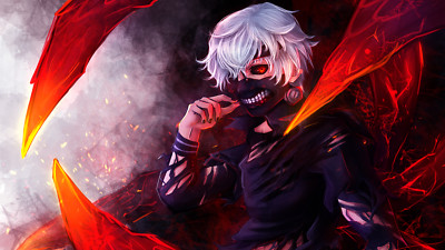 Anime teeth mask white hair red eyes ken kaneki tokyo Playmat Gaming Mat