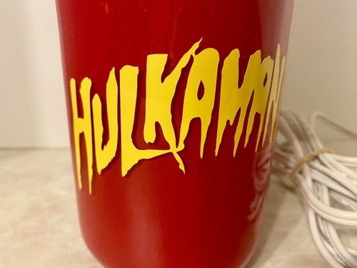 SELTENE Hulkamania Hulk Hogan WWE WWF Wrestling rot/gelb Einmaurerglas Tischlampe - Bild 5 von 13