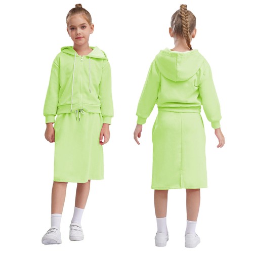 Girls Set Casual Sweatshirt Outdoor Tracksuit Hooded With Skirt Jogging Hiking - Picture 19 of 35