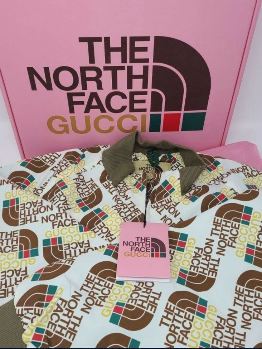 Giacca maglia Gucci X The North Face stampa web tecnica avorio unisex nuova