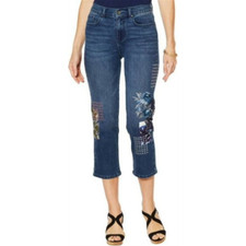 DG2 Diane Gilman Stretch Embroidered Cropped Jean Basic Indigo 10 New 654-662
