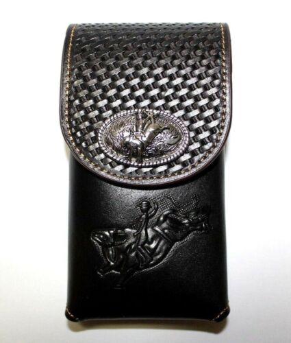 7" BULL RIDER RODEO WESTERN LEATHER POUCH BELT LOOP CELL PHONE CASE UNIVERSAL - Picture 6 of 7