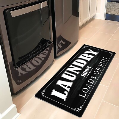Black and White Laundry Room Rug 20''x59'' Non Slip Anti Fatigue Laundry Rug fo...