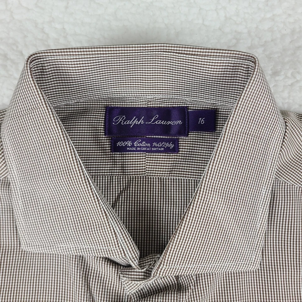 Purple Label Ralph Lauren Dress Shirt Mens 16 34/35 Brown 140 2 Ply Button Up - Image 4 of 4