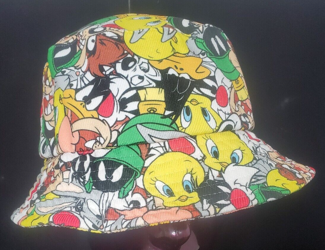 Vintage Looney Tunes Bucket Hat OSFM Bugs Daffy Sylvester Clean Rare