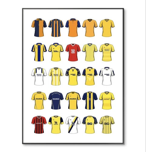 Oxford United Football Shirt, Oxford Football Poster, Classic Kit Print, A4 Gift