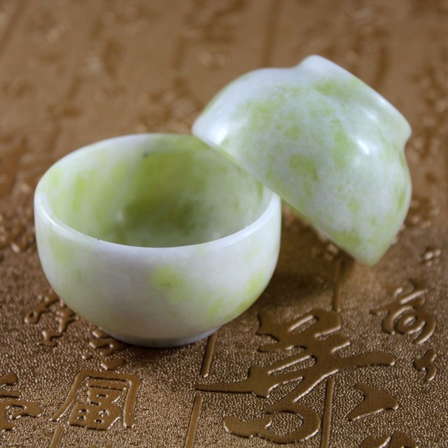 Chinese hand carved Jade Tea CupsA Pair Natural Jade small Tea Bowls