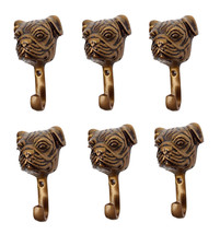 Metal Bull Dog Wall Hook SET OF 6 PCS Decorative Coat Hooks Key Hanger 6 inches