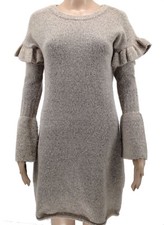 $108 Bloomingdale'S Women'S Beige Brown Ruffled Bell-Sleeve Sweater Dress Size S