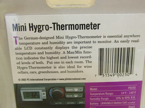 P3 INTERNATIONAL P0250 Mini Hygro Thermomter Humidty & Temperature Meter - Picture 3 of 3