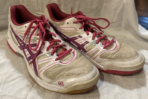 Asics Gel Rocket Size 11 B455N White Pink Volleyball Shoes EU 43.5 Pickleball - Picture 5 of 11