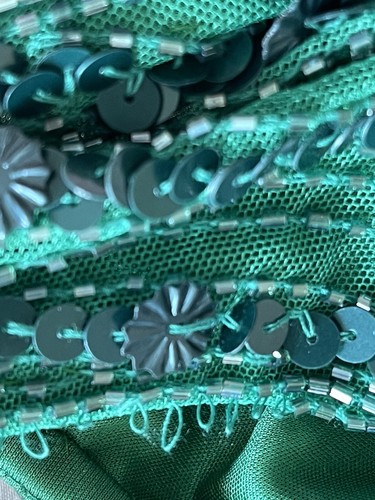 Abito vestito Mac Duggal taglia 2 verde perline paillettes una spalla floreale 5951 $598 - Foto 14 di 16