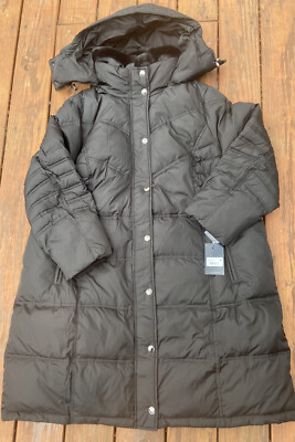London Fog Women's Chevron Down Coat Faux-Fur Trim Removable Hood