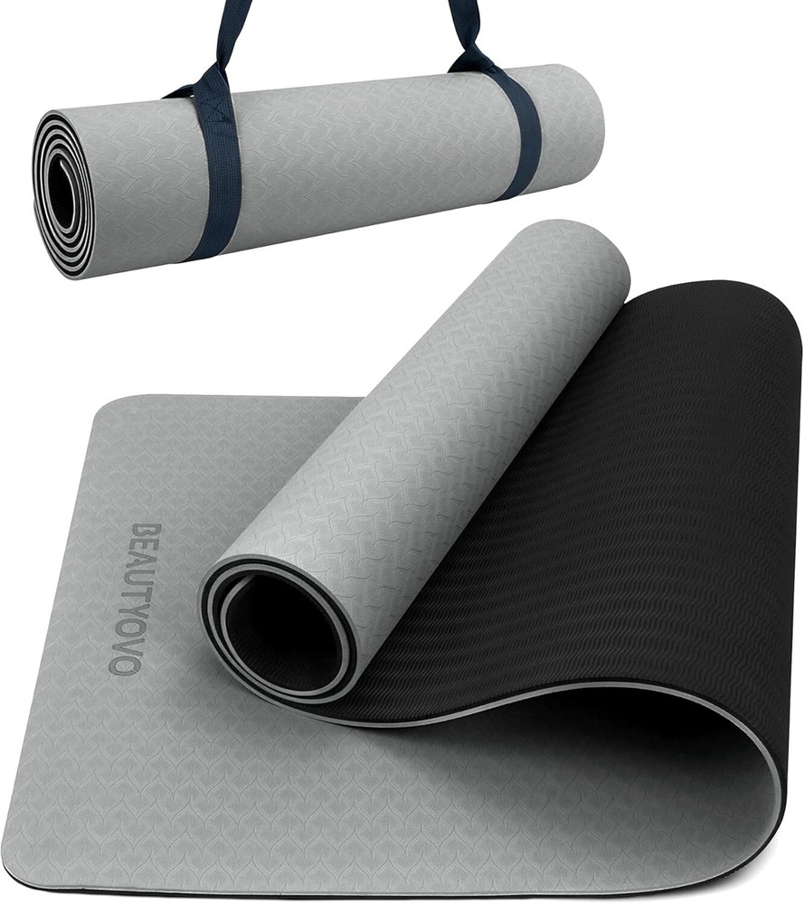 Eco-Friendly Extra Thick Yoga Mat with Carrying Strap – 1/3" or 1/4" Double-Sided Non-Slip Surface for Superior Comfort and Stability During Yoga, Pilates, or Meditation Sessions