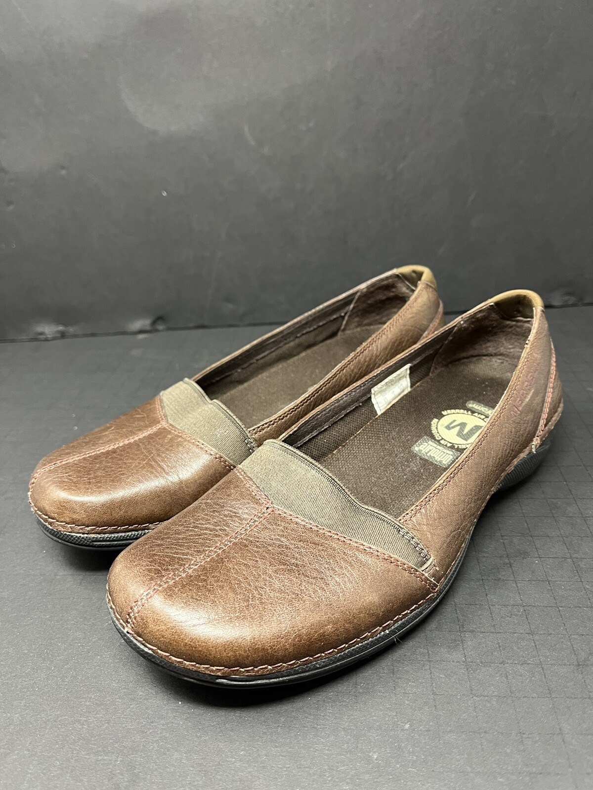 Merrell Apure Balletto Donna Marrone Oliva Piatto Pelle Marrone Taglia 5 5