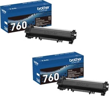 Brother Genuine TN760 2-Pack High Yield Black Toner Cartridge