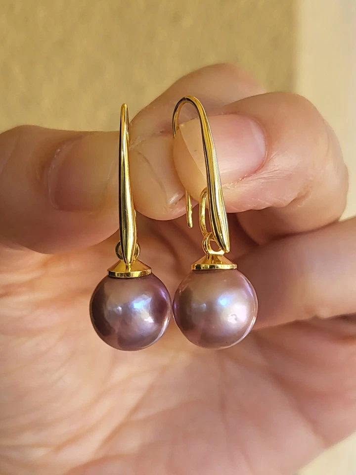 Pendientes de perlas moradas de agua dulce plata de ley 925 aros regalo días de la madre Foto 2 de 4