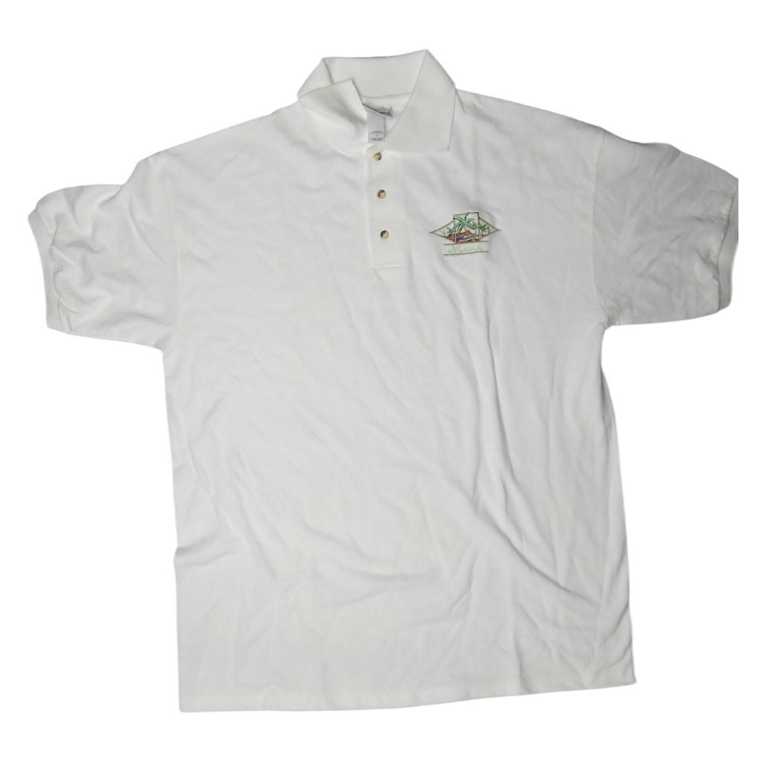 Cotton Deluxe by Anvil Vintage Maui Palm Tree Embroidered Polo Shirt White L USA