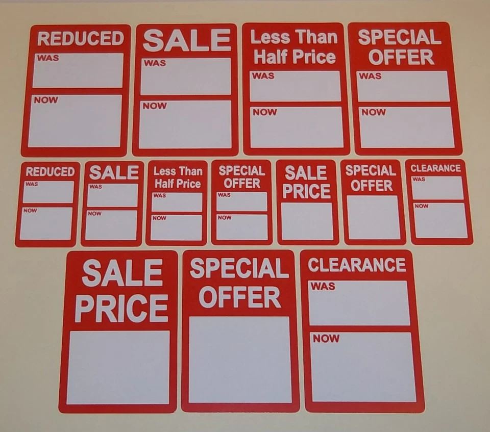 PRICESTICKERS Bright Red SALE / REDUCED / CLEARANCE Price Point Stickers, Sticky Labels, Tags