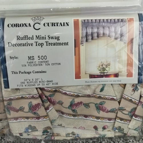 2 New Vintage Corona Window Curtains Cottage Ruffled Mini Swag 60"Wx20"L Floral - Picture 2 of 9