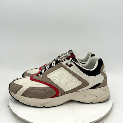 Fendi Faster Men Size 9 White Beige Tricolor Canvas Nubuck Leather Low Top Shoes