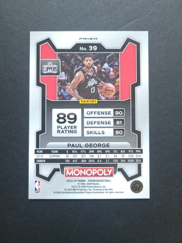 2023-24 Panini Prizm Monopoly Paul George #39 Dice Prizm SP - Picture 3 of 4