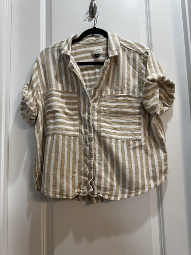 Universal Thread beige/weiß Streifen XL Leinenmischung Button Down Crop Top - Bild 5 von 7