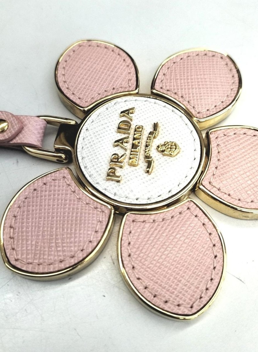 PRADA Authentic Flower Motif Charm Key Ring Key Holder Bag Charm