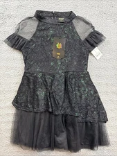 Wicked Paul Tazewell Dress Girls XL 14 Black Green Glitter Mesh Halloween